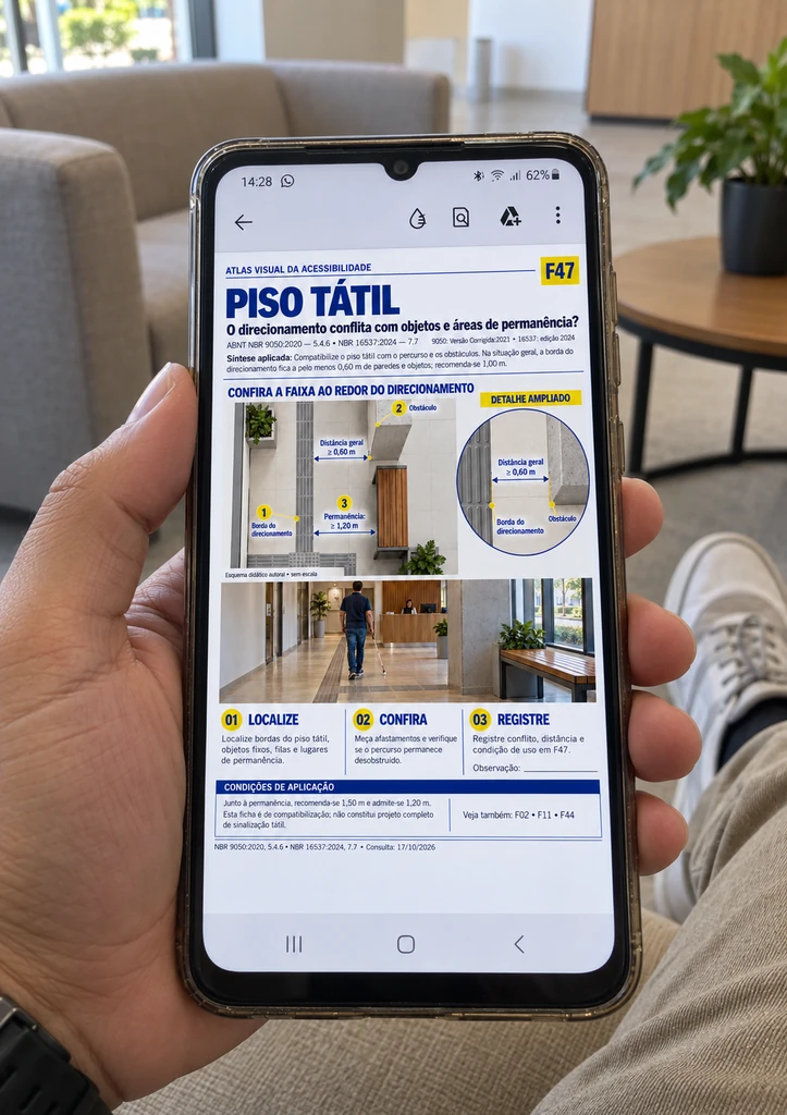 Consulta ilustrativa à ficha de piso tátil no celular